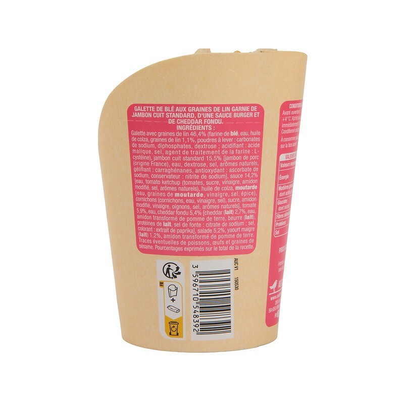 Wrap jambon cheddar sauce burger 2x95g