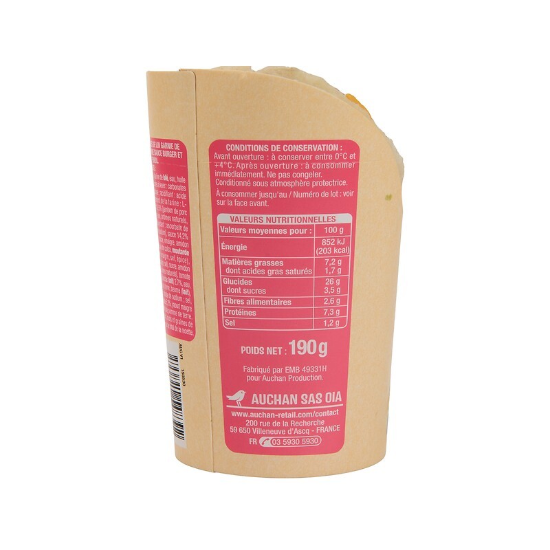 Wrap jambon cheddar sauce burger 2x95g