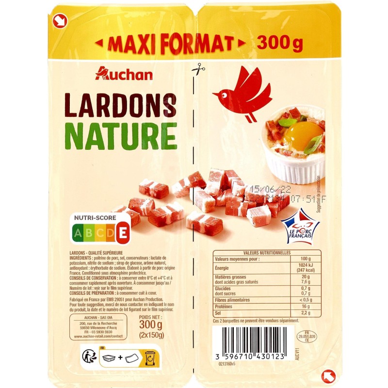 Lardons nature 2x150g