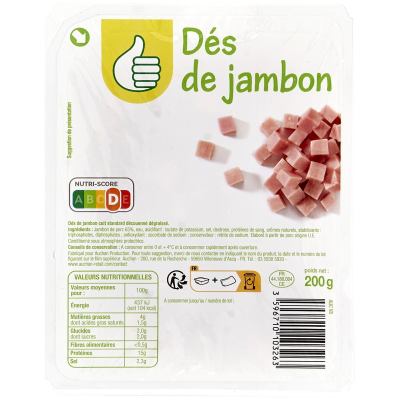Dès de Jambon Cuit Découennés et Dégraissés 200g