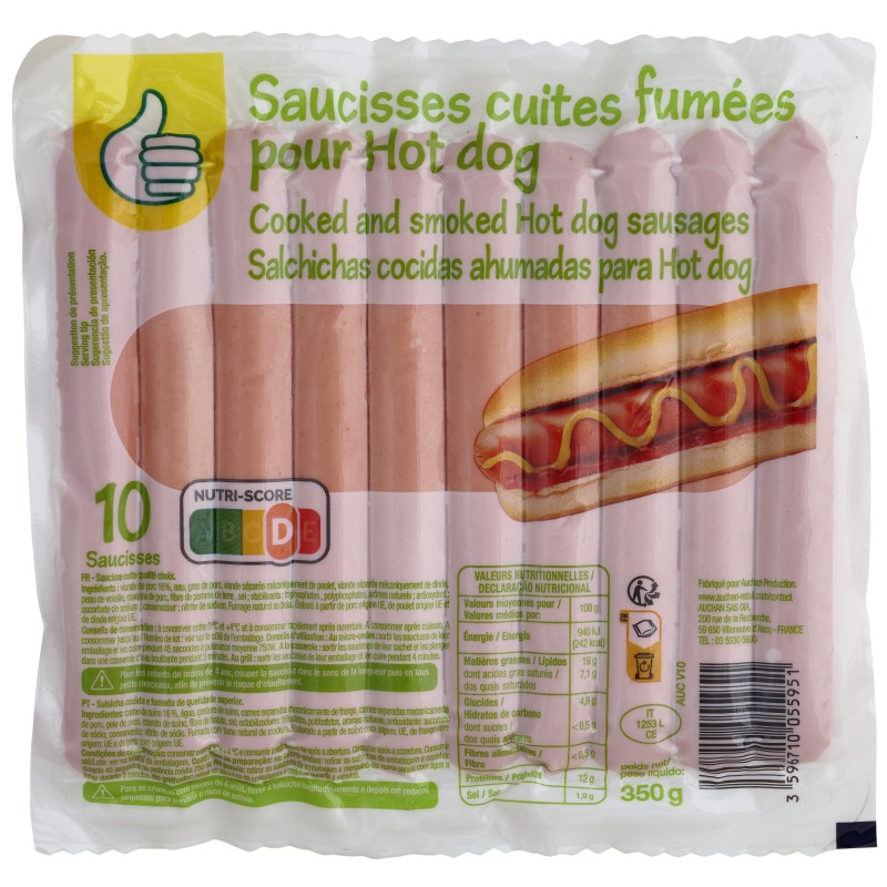Saucisses de strasbourg fumée x10 350g