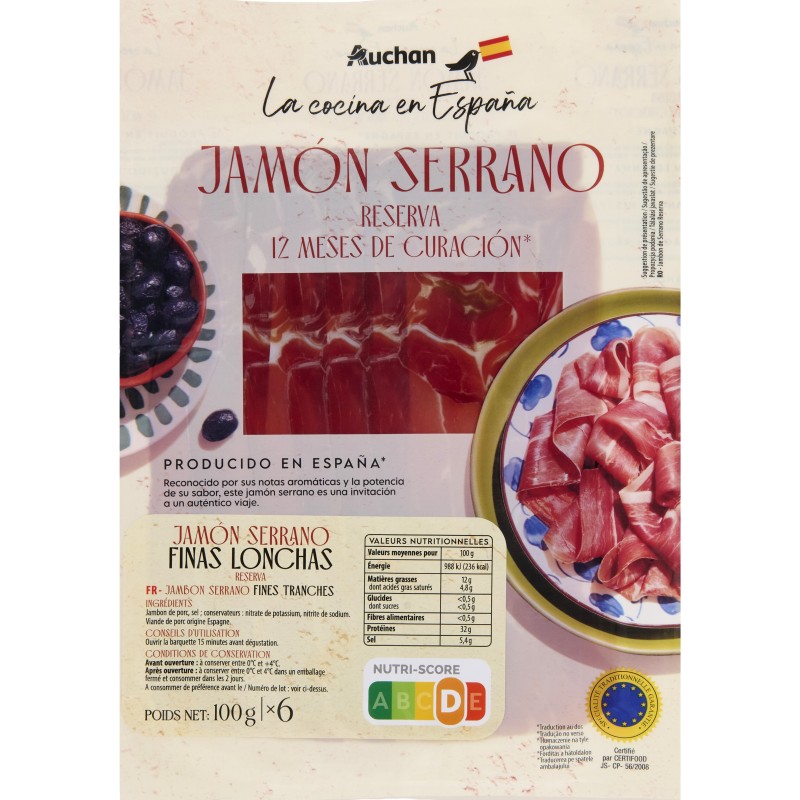 Jambon Serrano fines tranches x6 100g