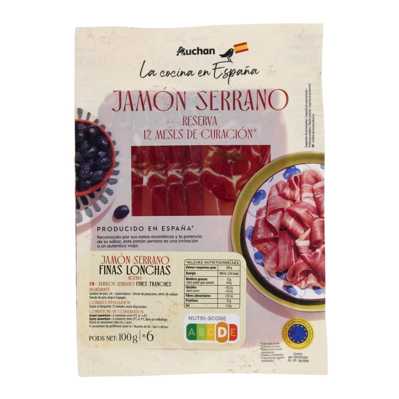 Jambon Serrano fines tranches x6 100g
