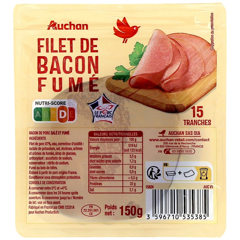 Filet de bacon fumé 150g