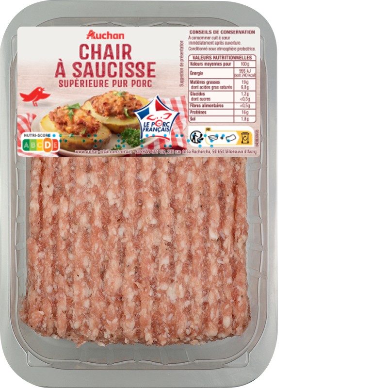 Chair à saucisse supérieure pur porc 500g