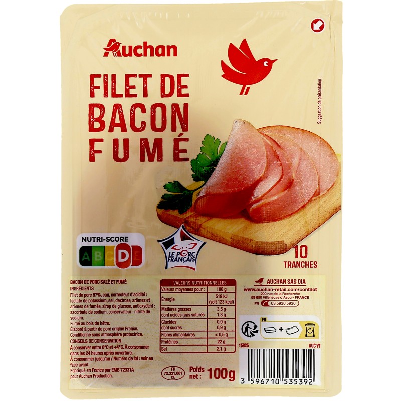 Filet de bacon fumé x10 100g