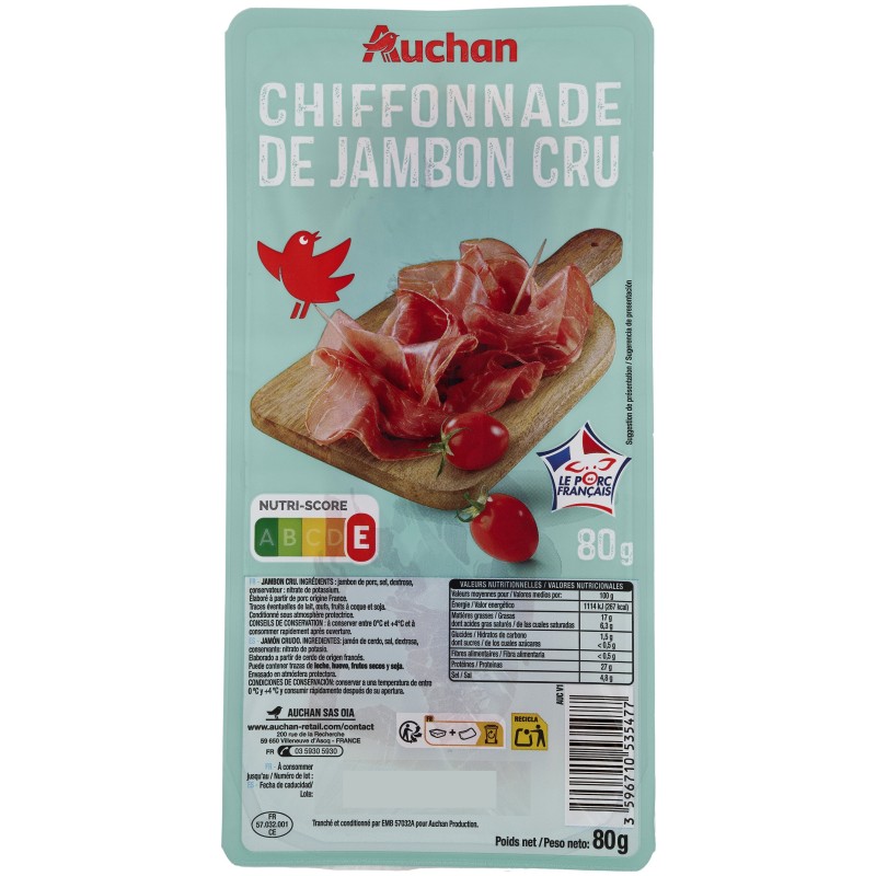 Chiffonnade de jambon cru 80g