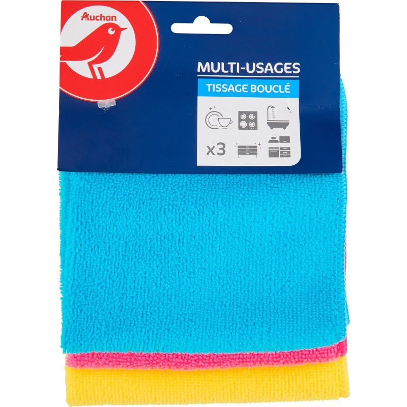 Chiffons Microfibre à Tissage Bouclé Multi-Usage 30x30cm x3