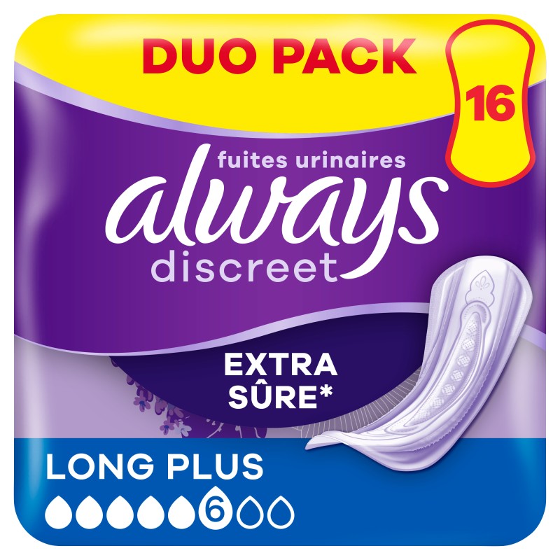 Serviettes incontinence discreet extra sûre long plus x16