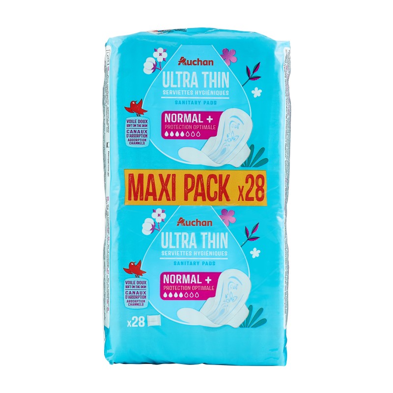 Serviettes hygiéniques normal + ultra fines avec ailettes x28