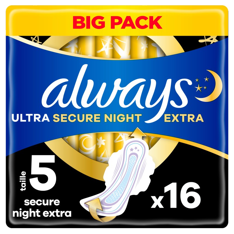 Serviettes hygiéniques ultra secure night avec ailettes taille 5 x16