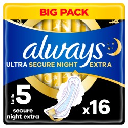 Serviettes hygiéniques ultra secure night avec ailettes taille 5 x16