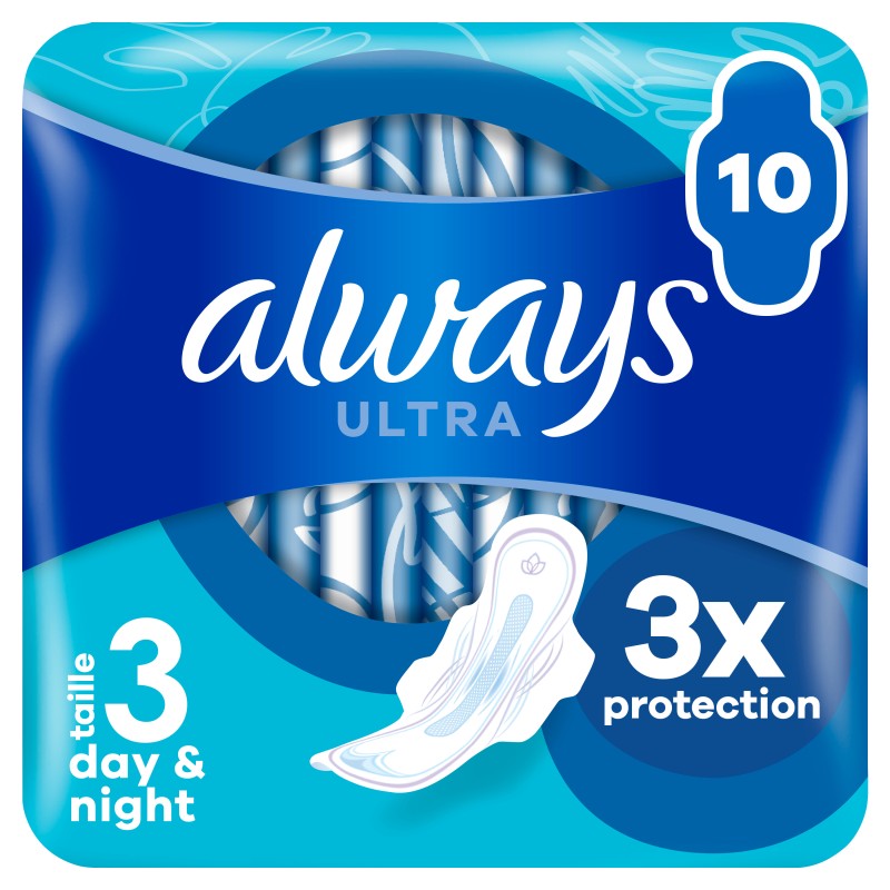 Serviettes hygiéniques night & day avec ailettes taille 3 x10