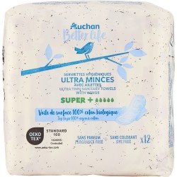Serviettes hygiéniques super + ultra minces avec ailettes x12