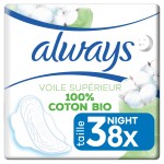 Serviettes hygiéniques nuit avec ailettes 100% coton bio taille 3 x8