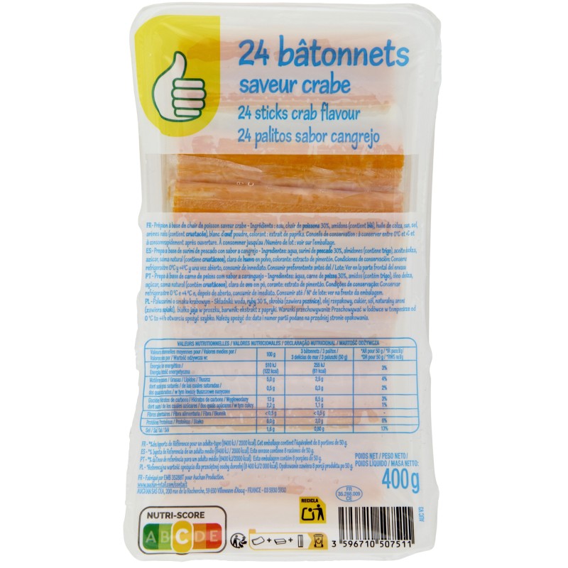 Bâtonnets de poisson au crabe x24 400g