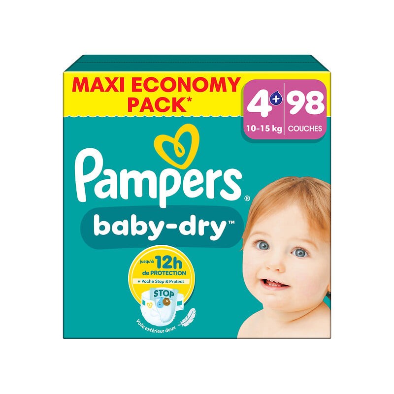 Couches baby dry taille 4+ 10-15kg x98