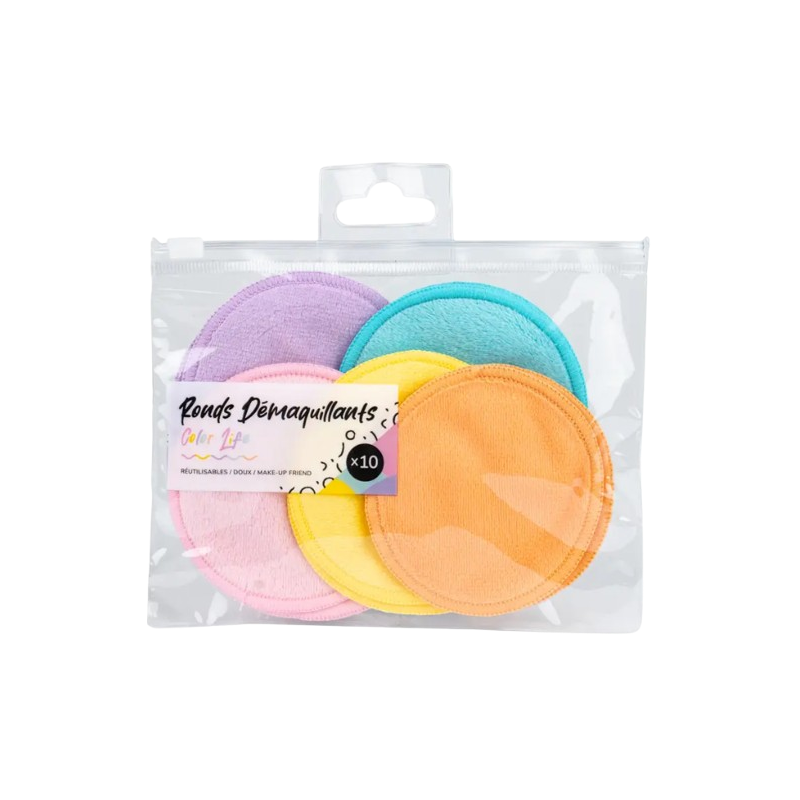 Ronds démaquillants réutilisables colorés x10