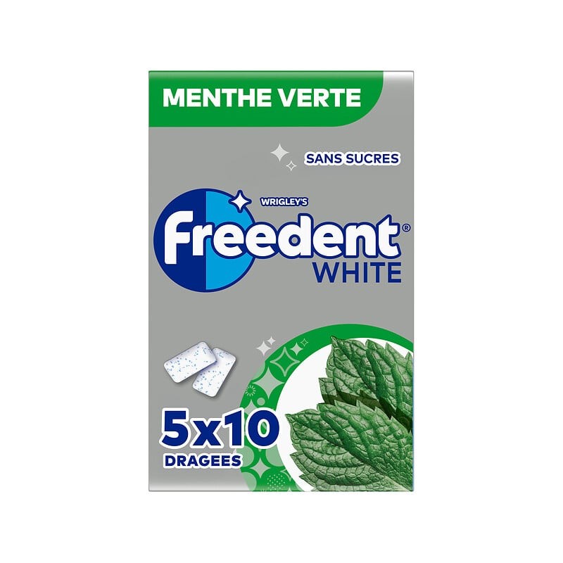 Chewing-gums white sans sucres menthe verte 5x10 70g