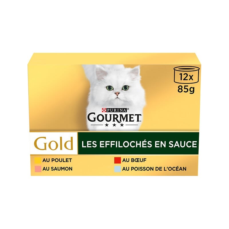 Sachets repas gourmet gold effilochés en sauce pour chat adulte 12x85g