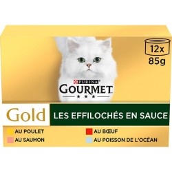 Sachets repas gourmet gold effilochés en sauce pour chat adulte 12x85g