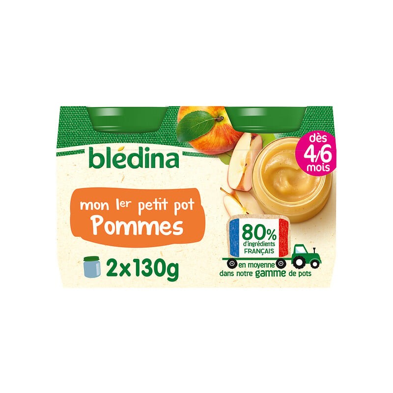 Petit pot dessert pommes dès 4 mois sans gluten 2x130g