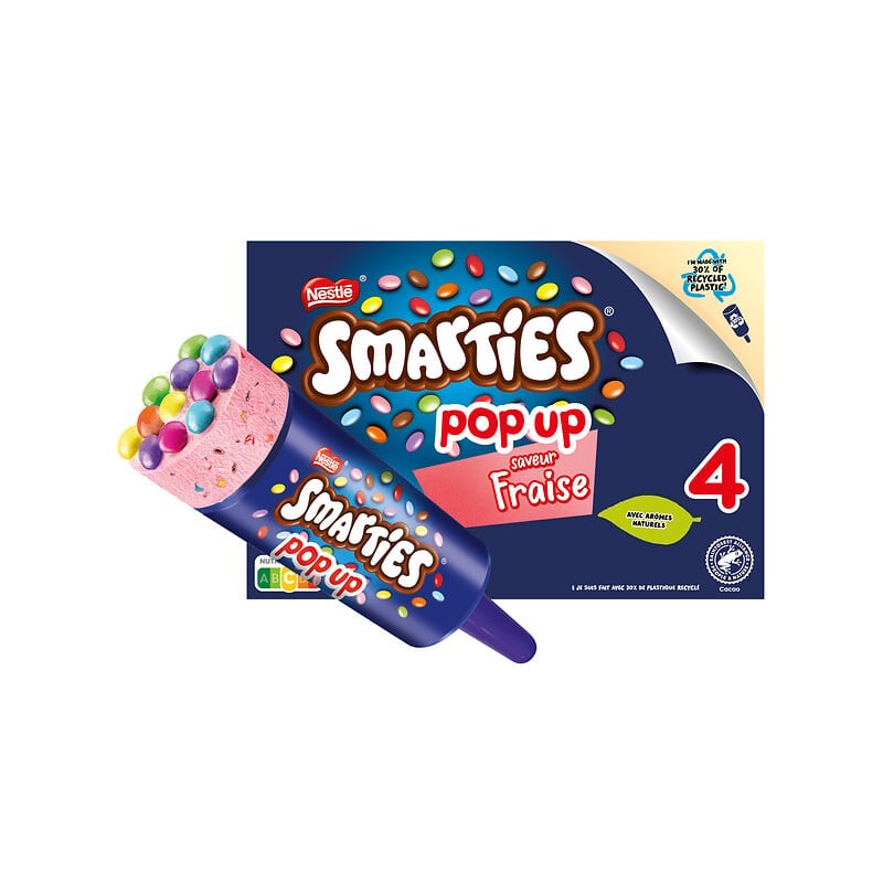 Bâtonnet glacé à la fraise avec des éclats de smarties x4 208g