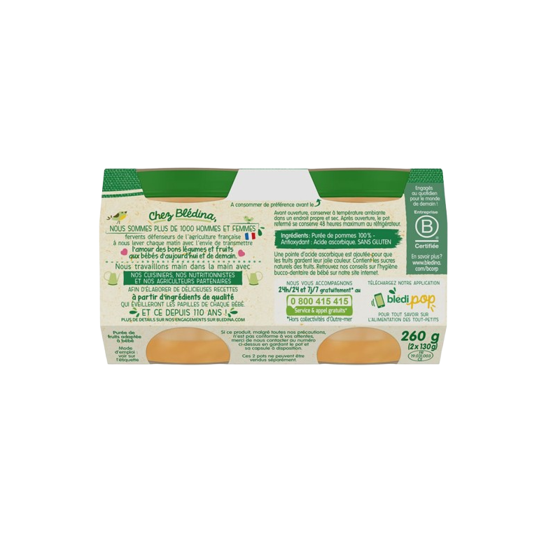 Petit pot dessert pommes dès 4 mois sans gluten 2x130g