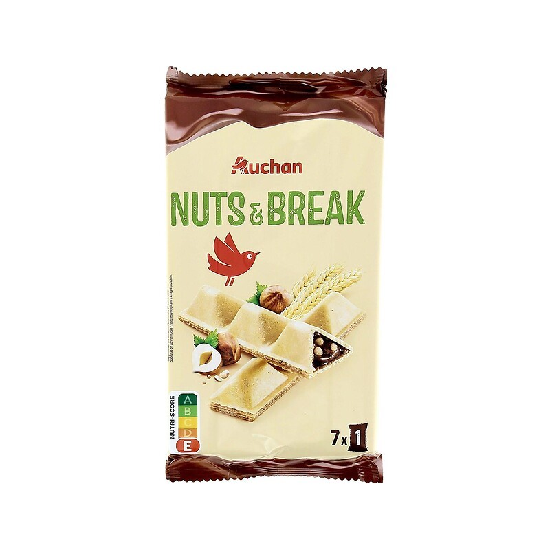Gaufrettes Nuts et Break fourrées de pâte à tartiner cacao noisettes x7 108g