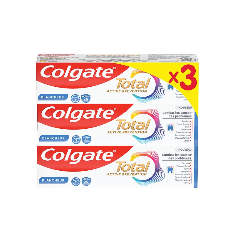 Dentifrice total active prévention blancheur 3x75ml
