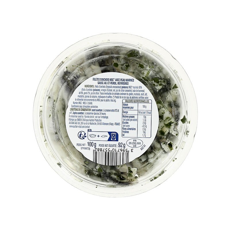 Filets d'anchois MSC ail et persil spécial tapas 100g