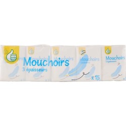 Mouchoirs blancs étuis 3 épaisseurs x15