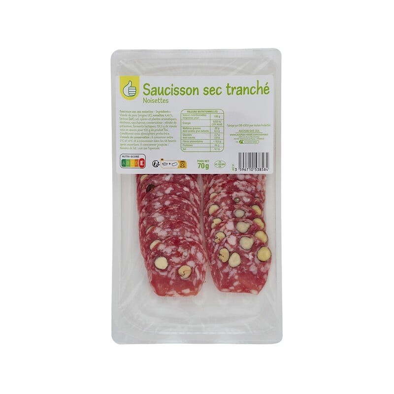 Saucisson sec tranché aux noisettes 70g
