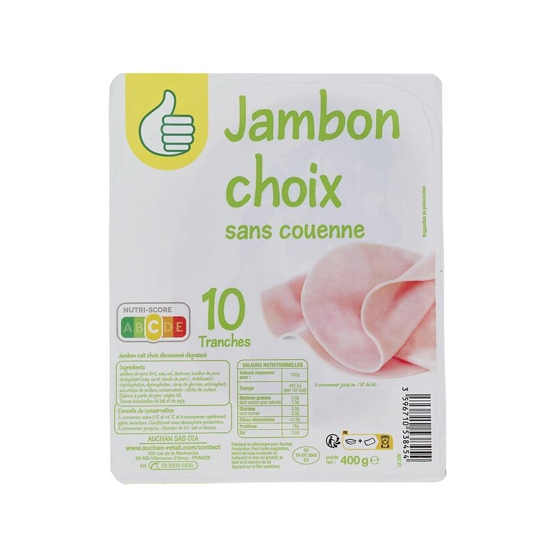 Jambon choix sans couenne x10 400g