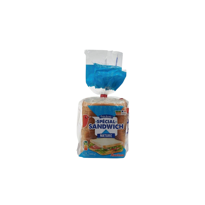 Pain de mie nature grandes tranches spécial sandwich 14 tranches 550g