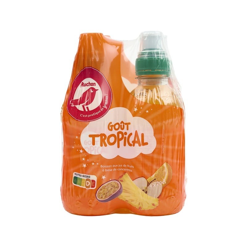 Boisson au jus de fruits goût tropical bouchon sport 4x20cl
