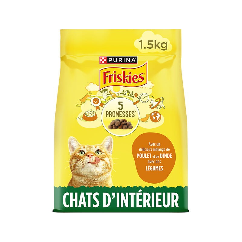 Croquettes mélange poulet dinde et légumes pour chat d'intérieur 1.5kg