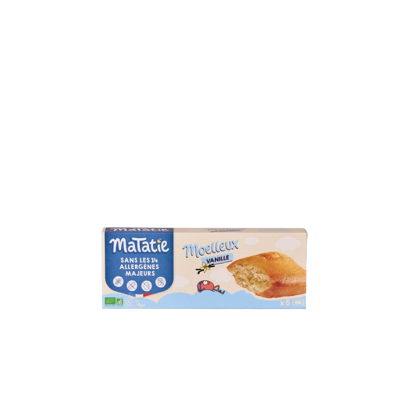 Gâteau moelleux vanille bio sans allergènes majeurs x5 135g