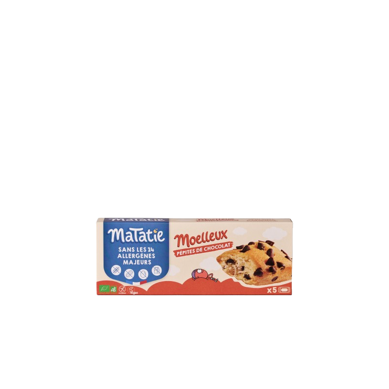Gâteau moelleux pépites de chocolat bio sans allergènes majeurs x5 135g