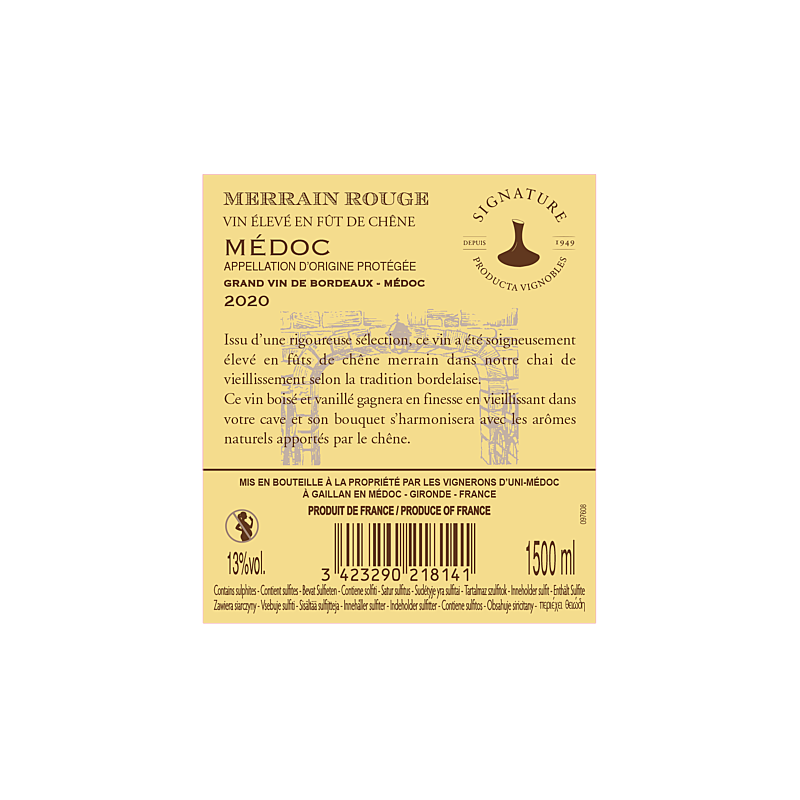 Vin rouge Merrain Médoc AOP 2020 1.5l
