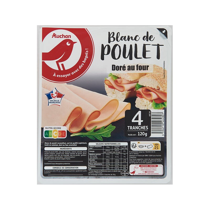 Blanc de poulet doré au four 4 tranches 120g