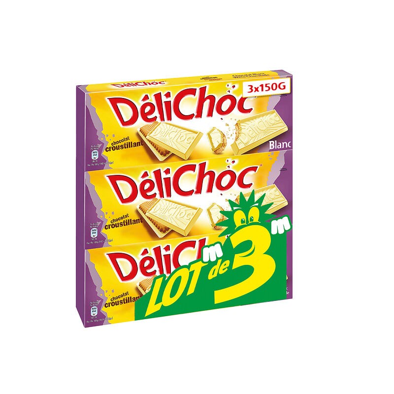 Biscuits délichoc nappés de chocolat blanc 3x150g