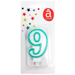 Bougie d'anniversaire blanche n°9 avec contour turquoise 7.5cm x1