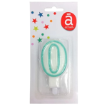Bougie d'anniversaire blanche n°0 avec contour turquoise 7.5cm x1