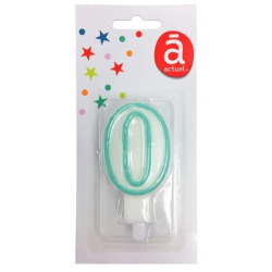 Bougie d'anniversaire blanche n°0 avec contour turquoise 7.5cm x1