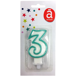 Bougie d'anniversaire blanche n°3 avec contour turquoise 7.5cm x1