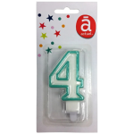 Bougie d'anniversaire blanche n°4 avec contour turquoise 7.5cm x1