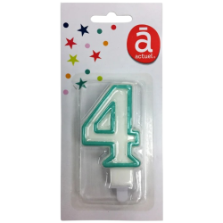 Bougie d'anniversaire blanche n°4 avec contour turquoise 7.5cm x1