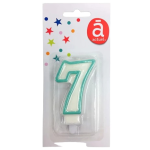 Bougie d'anniversaire blanche n°7 avec contour turquoise 7.5cm x1