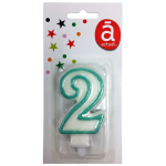 Bougie d'anniversaire blanche n°2 avec contour turquoise 7.5cm x1